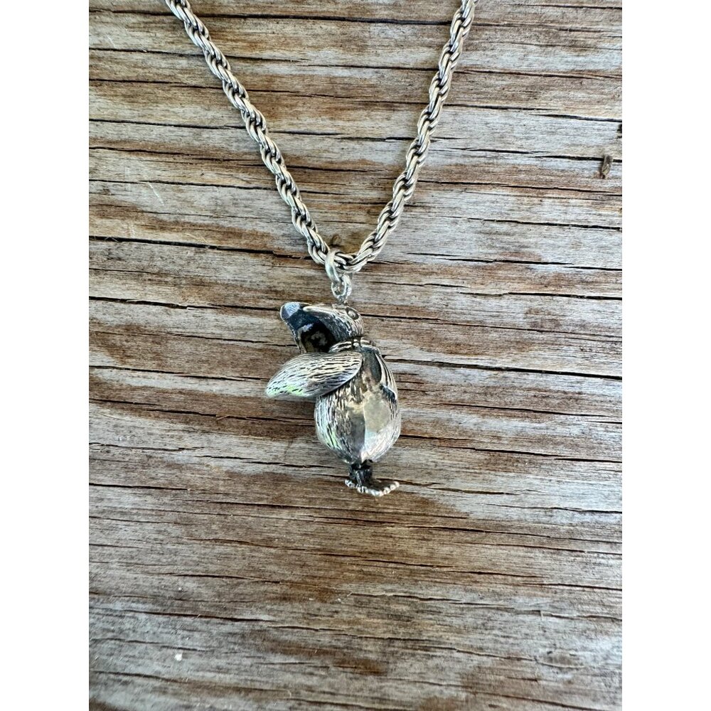 Vintage Sterling Silver Articulated Penguin Necklace 18" Rope Chain 12.15 G - Picture 3 of 5